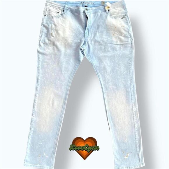 Men's A. Tiziano Sullivan Twill Baby Blue Paint Splatter Jeans – Size 46 - Picture 1 of 8
